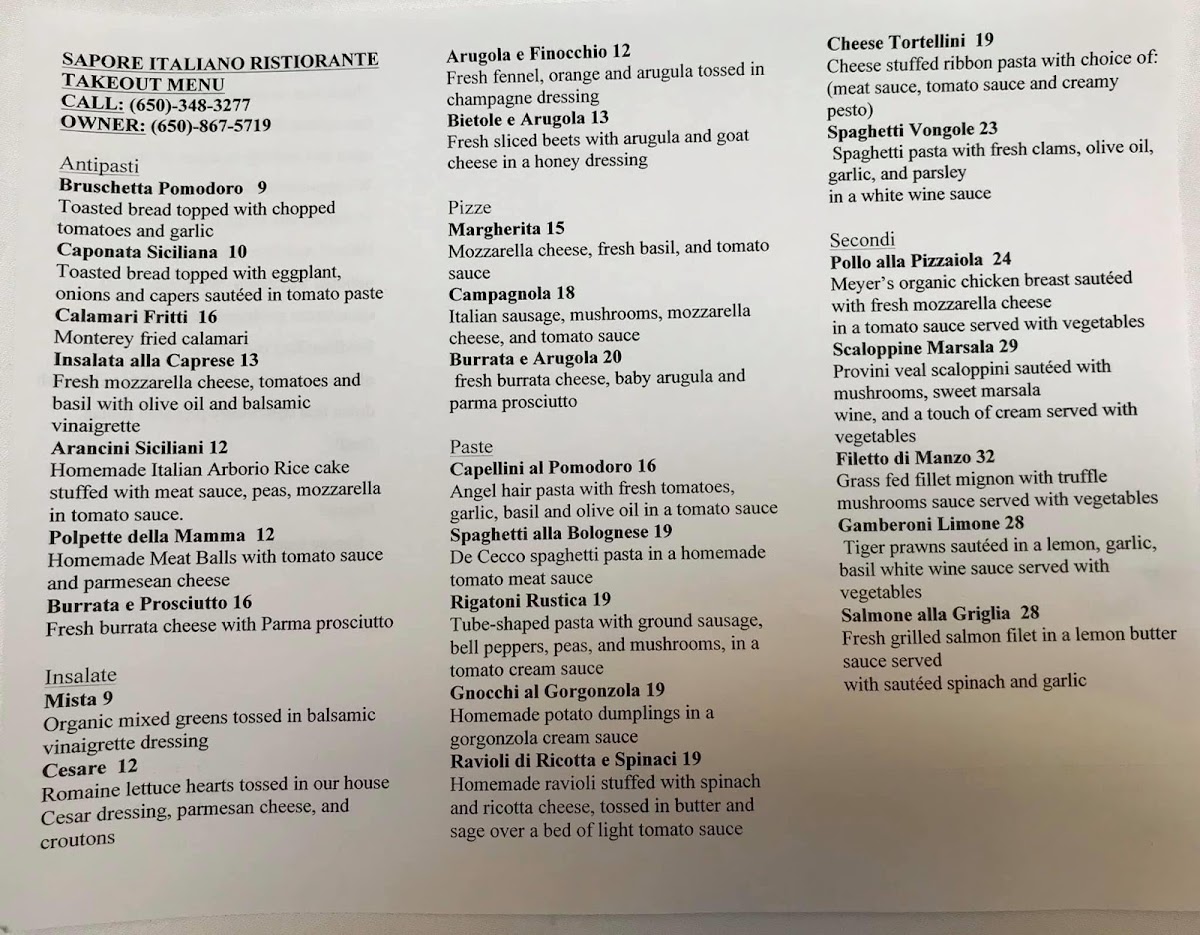 Menu - Sapore Italiano Ristorante photo 5