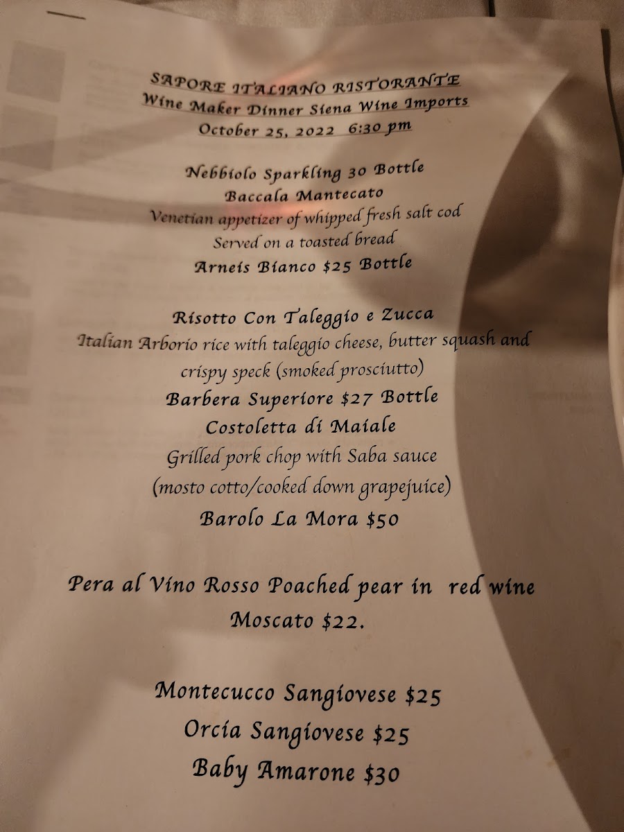 Menu - Sapore Italiano Ristorante photo 7